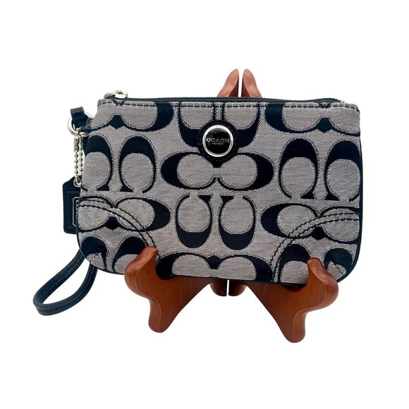 Coach Handbags - Coach Signature Black Grey Metallic Wristlet Clutch Purse Leather Bag Charm Y2K